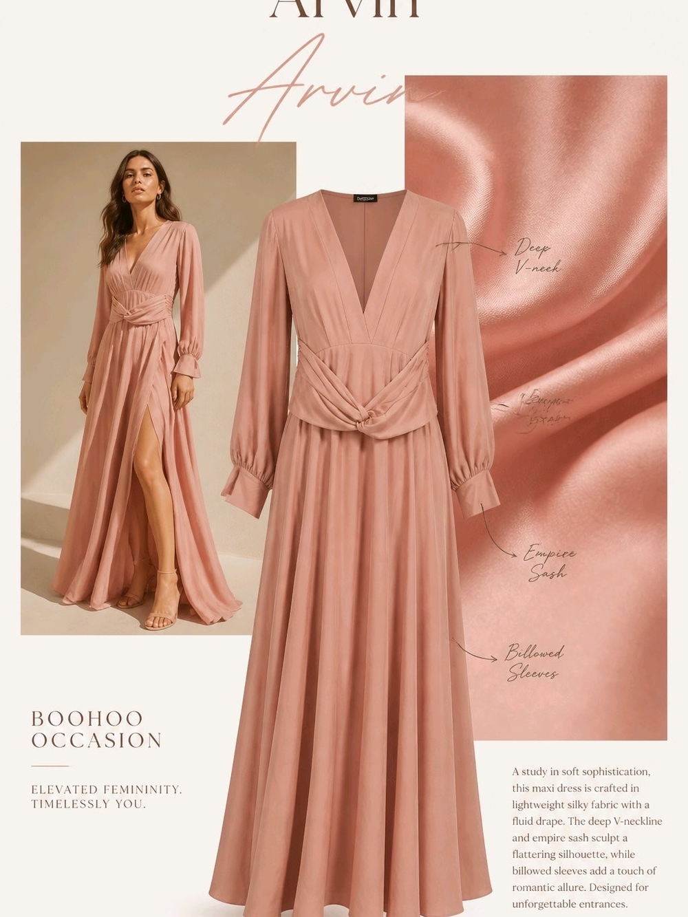 Boohoo Dusky Rose V-Neck Empire Sash Maxi Dress